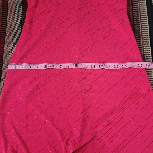 Vtg 90s Y2K City Triangles Glittery High Low Hem Slip Dress Sz S Pink Cowl Neck - Picture 8 of 9